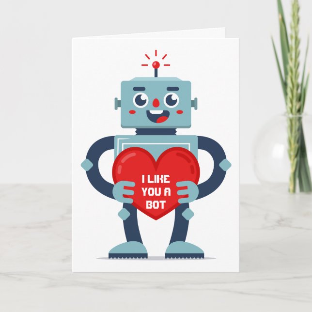 Robot Heart Cute Personlig Valentine Helgkort (Framsida)