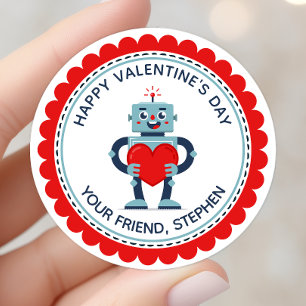 Robot Hjärtat Söt Personlig Alla Hjärtans Dag Runt Klistermärke