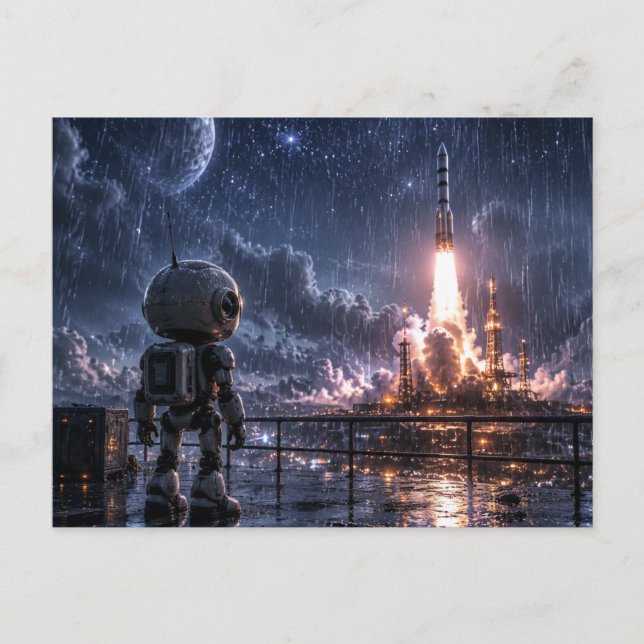 Robot i regnet Rymduppdrag på vykortet Helg Vykort (Framsida)