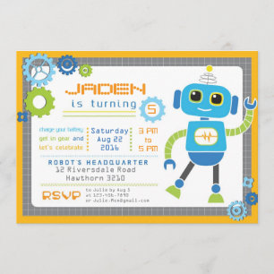 Robot-inbjudan / Robot Party / Robot Birthday Inbjudningar