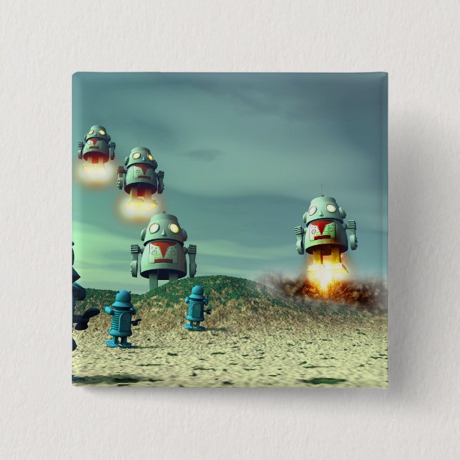 Robot Invasion från ovanför V2-knapp Knapp (Framsida)