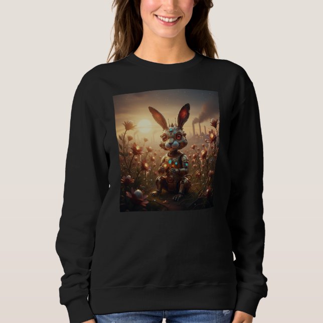 Robot Kanin i Steampunk Blomsterfält T Shirt (Framsida)
