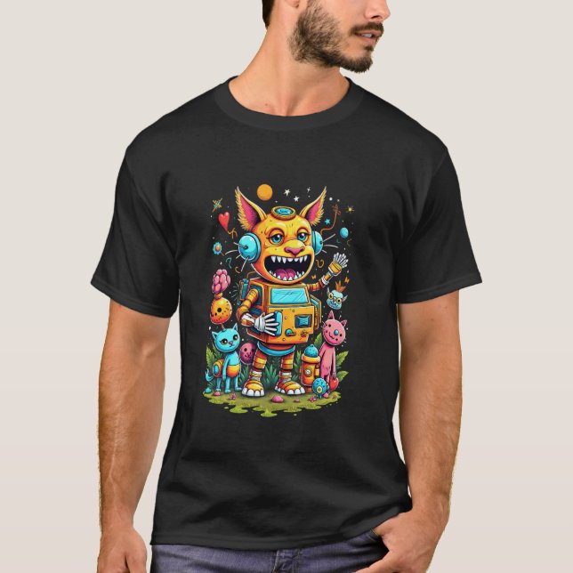 Robot Katt Monster Fantasi Kul T Shirt (Framsida)