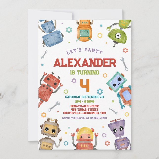 Robot Kids Birthday Invitation Inbjudningar (Framsida)