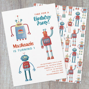Robot Kids First Födelsedagsfest inbjudan