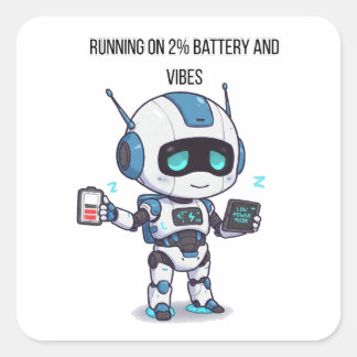 Robot körs på 2 % batteri och Vibes Fyrkantigt Klistermärke