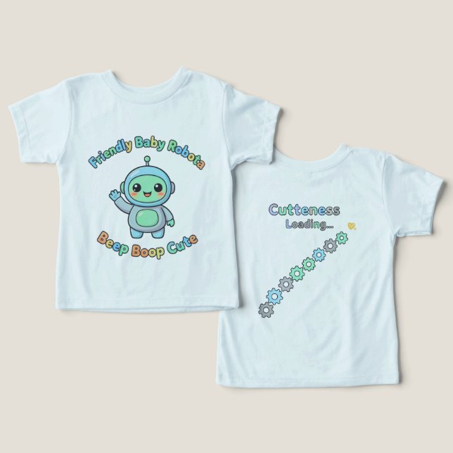 Robot Kul Barn Trendigt T Shirt (Design fram och bak)