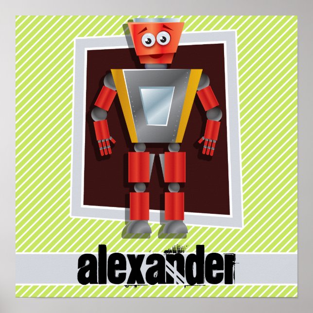 Robot, Lime Green & White Rand Poster (Framsidan)