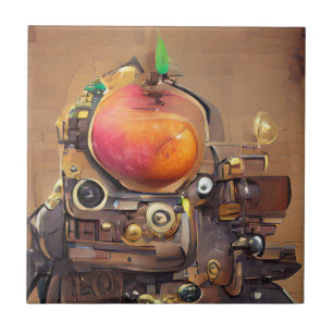 Robot mango head steampunk digital art kakelplatta