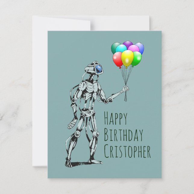 Robot med ballonger födelsedags kort (Framsida)