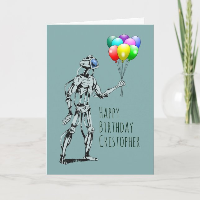 Robot med ballonger födelsedags kort (Framsida)