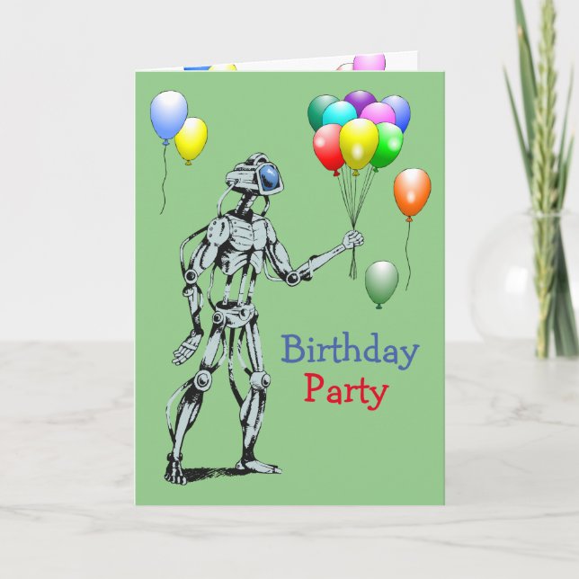 Robot med Balloons Birthday-inbjudan Inbjudan (Framsida)