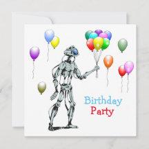 Robot med Balloons Birthday-inbjudan