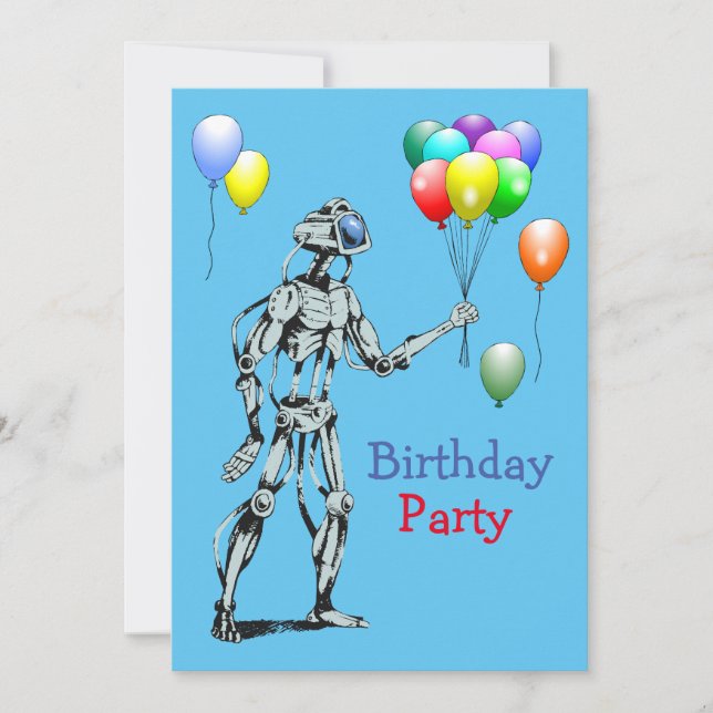 Robot med Balloons Birthday-inbjudan Inbjudningar (Framsida)