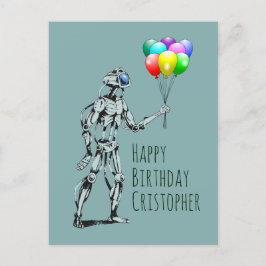 Robot med Balloons Birthday Postcard Vykort
