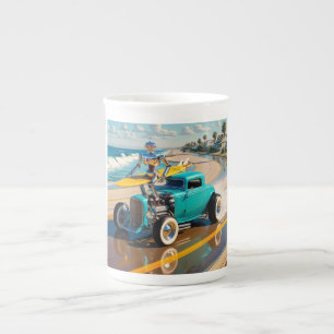 Robot med en ytskiva ovanpå vintage bil benporslin mugg