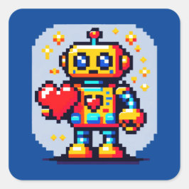 Robot med ett hjärta - Cute Pixel Art Sci-Fi Desig Fyrkantigt Klistermärke