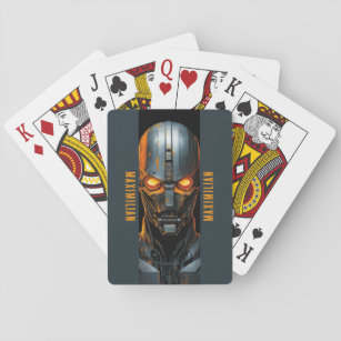Robot med Orange Ögon i Mörk Grått och Amber Casinokort