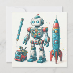 Robot med rymdskepp julkort