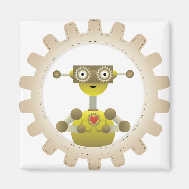 Robot med Steampunk Gear Heart Magnet (Framsidan)