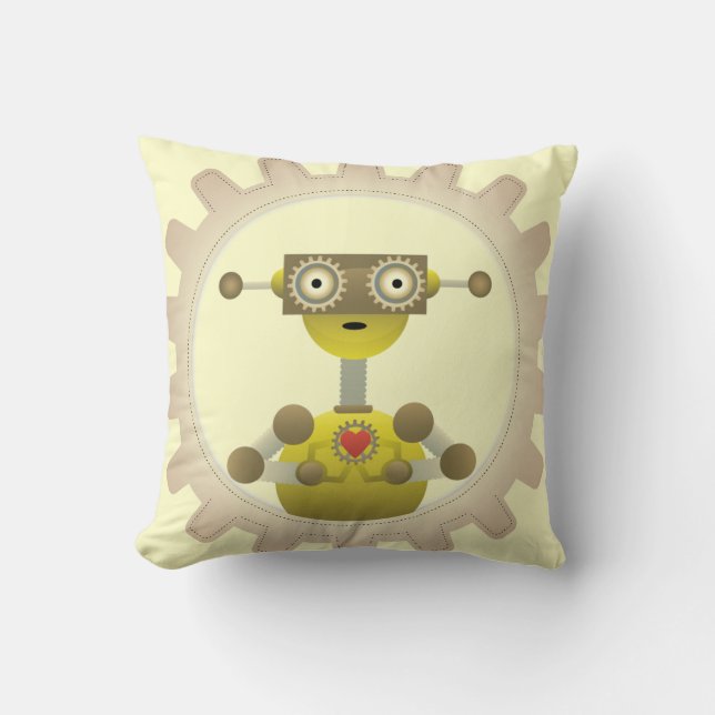 Robot med Steampunk Gear Heart Pillow Kudde (Framsida)