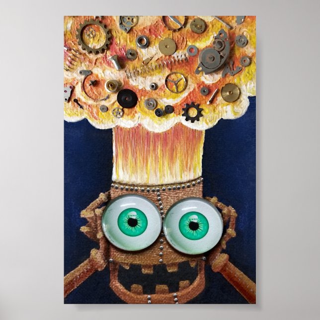 Robot mind blown Clockwork Steampunk print poster (Framsidan)