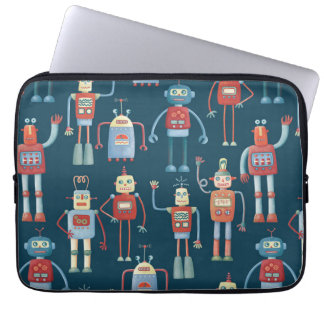 Robot Mönster Mörk Laptop Fodral