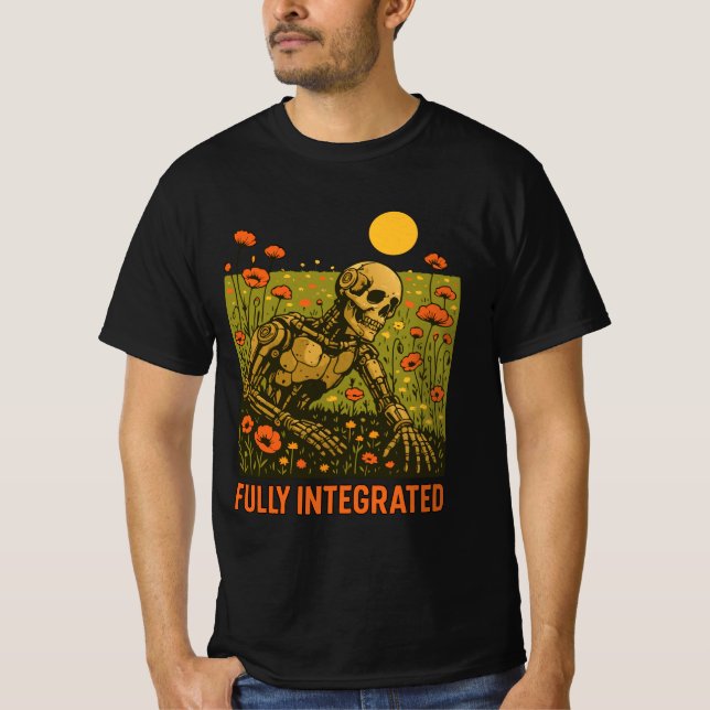 Robot Nature Flowers Blommar Fält T Shirt (Framsida)