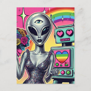 Robot och Alien i Kärlek Vykort