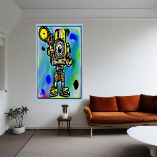Robot och färglös bakgrund AI Art Poster