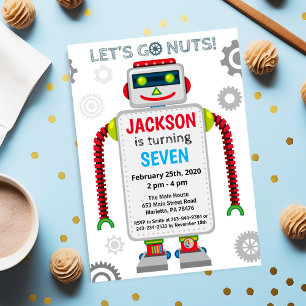 Robot Party Theme Birthday Inbjudningar
