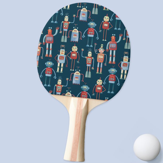 Robot Pingisracket (Fun retro robot pattern ping pong paddle)