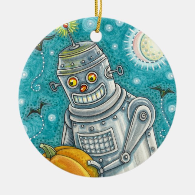ROBOT PUMPKINS, HALLOWEEN MEECHANICAMAN JULGRANSPRYDNAD KERAMIK (Framsidan)