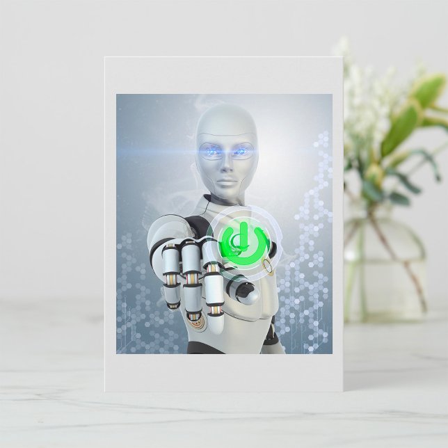 Robot Pushing Power Button-inbjudningar Inbjudningar (Skapare uppladdad)