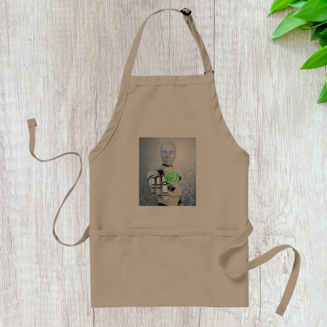 Robot Pushing Power Button Sci-Fi Apron Förkläde (Skapare uppladdad)