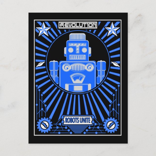 Robot Reolution Blue Vykort (Framsida)