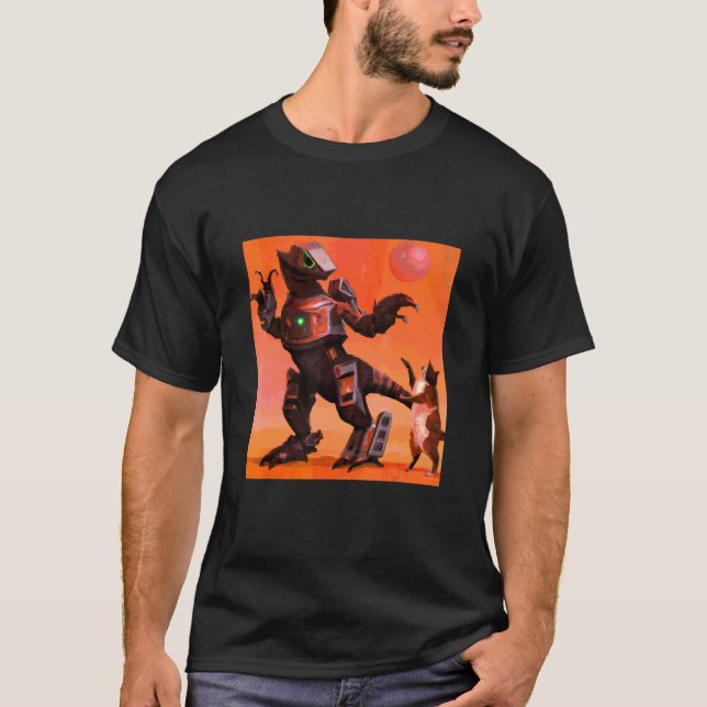Robot Rex Dansar Med Kattkonst T Shirt (Framsida)