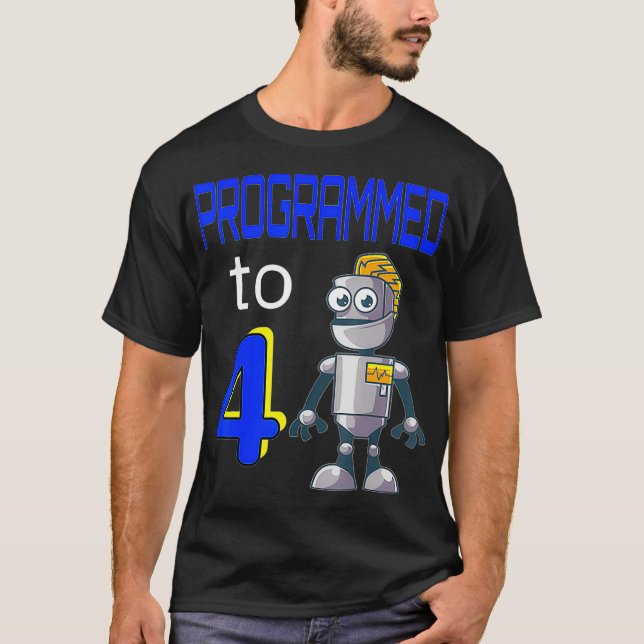 Robot Robotics Birthday presenterar barn 4 år gamm T Shirt (Framsida)