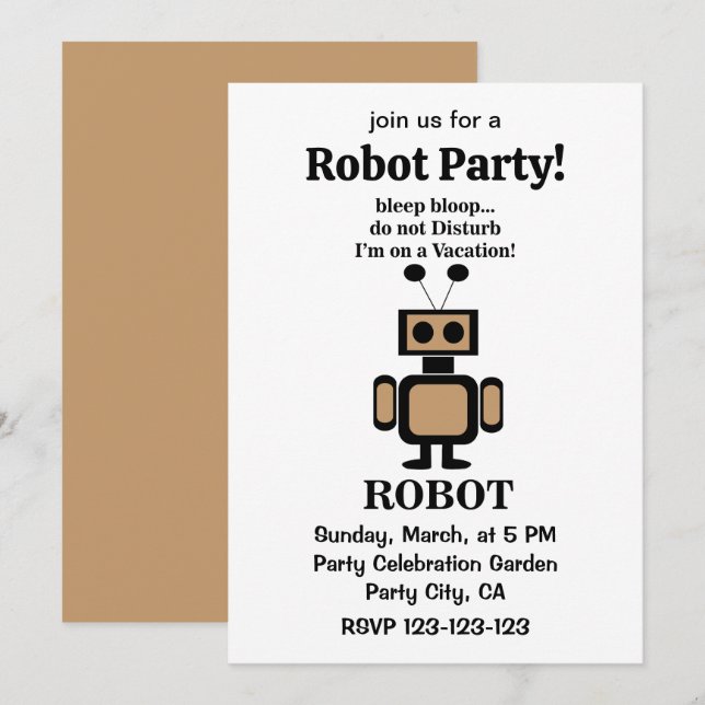 Robot Rolig Tech-fest Inbjudningar (Fram/baksida)