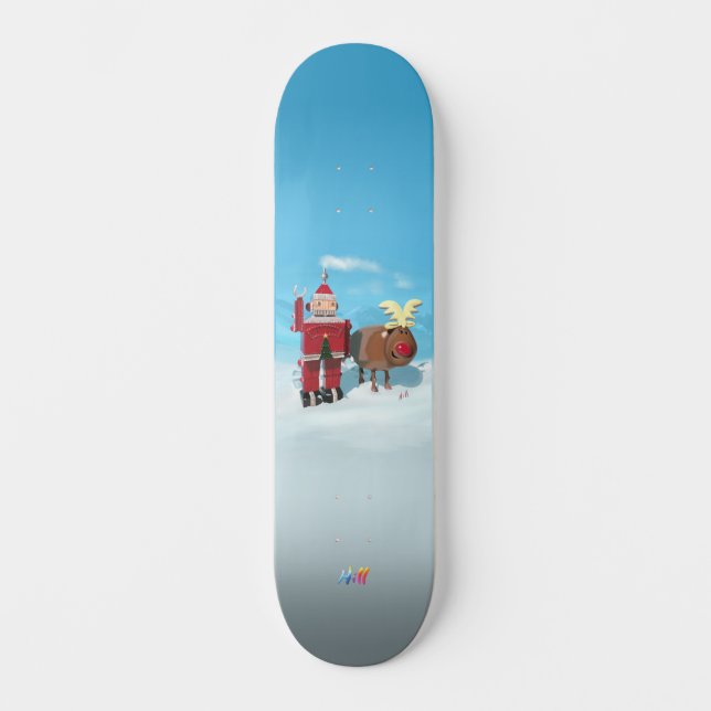 Robot Santa & Oh Hjort jul Helgdag Äventyr Mini Skateboard Bräda 18,5 Cm (Framsida)