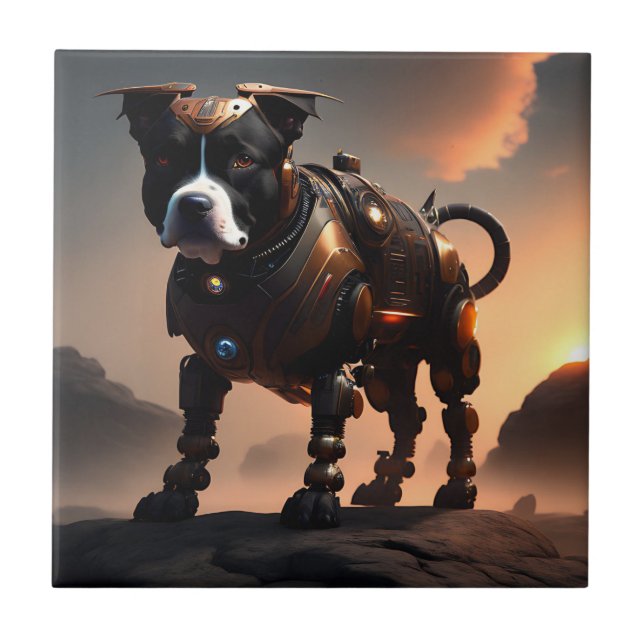 Robot Stbudsdshire Bull Terrier, Ceramic Tile Kakelplatta (Framsidan)