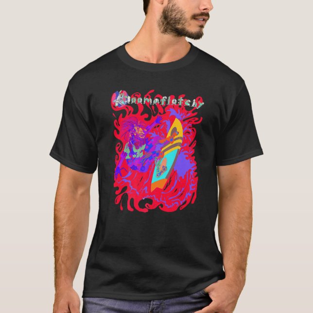 Robot Surfing Psychedelic Surfboard T Shirt (Framsida)