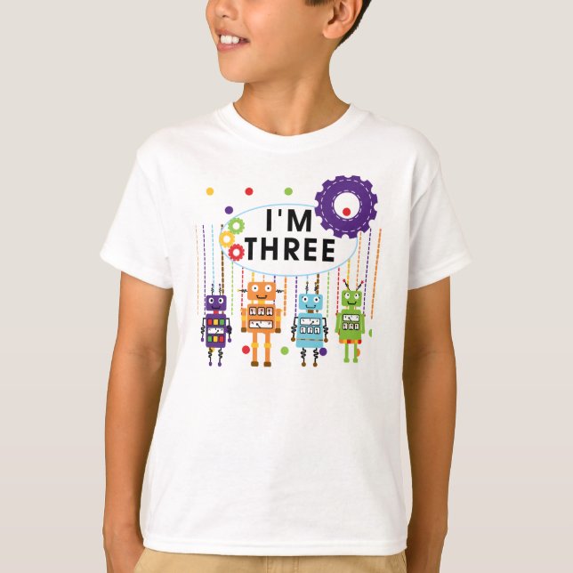 Robot T-tröjor och gåvor från tredje födelsedag T-shirt (Framsida)
