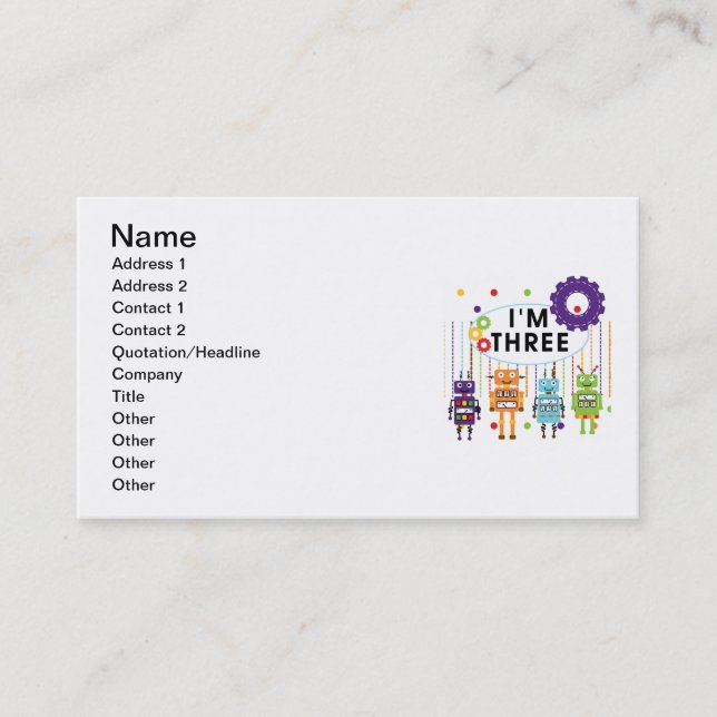 Robot T-tröjor och gåvor från tredje födelsedag Visitkort (Framsida)