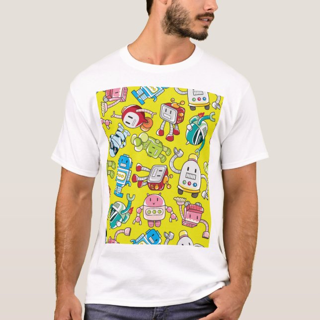 Robot-tema: Färglöst sjölöst Mönster. T Shirt (Framsida)