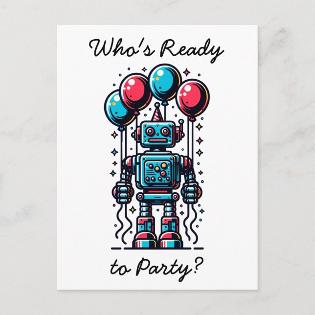 Robot Thmet Boy's Birthday Vykort (Framsida)