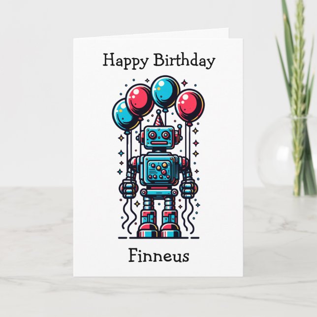 Robot Thmet Personlig Birthday Kort (Framsida)
