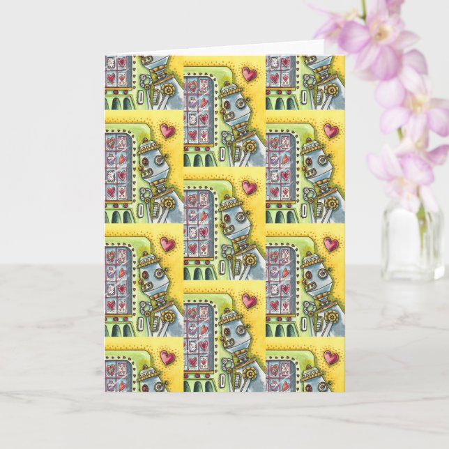 ROBOT TITTAR FÖR KÄRLEK HJÄRT VENDING MASKIN Blank Kort (Orkide)