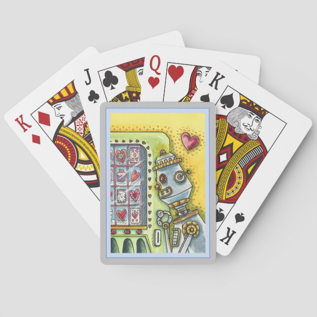 ROBOT TITTAR FÖR KÄRLEK, HJÄRTAVTAL MASKIN CUTE CASINOKORT (Baksidan)