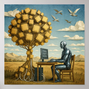 Robot Under Processor Träd Poster